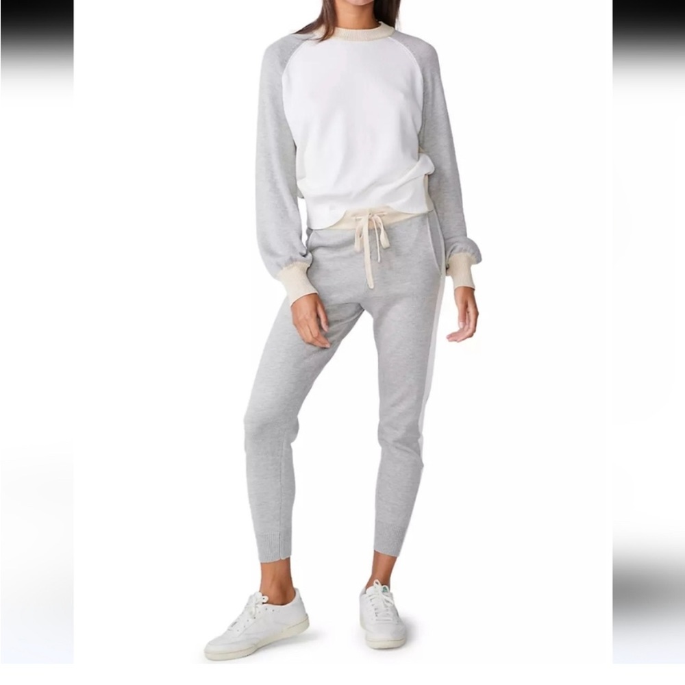 Monrow Gray & White Track Jogger Set with Cream Accents